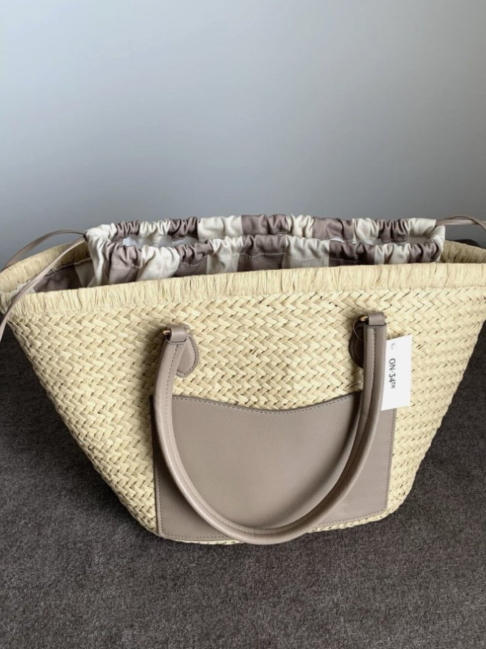 On 34th Isabellaa Straw Medium Drawstring Tote Bag Brown Striped